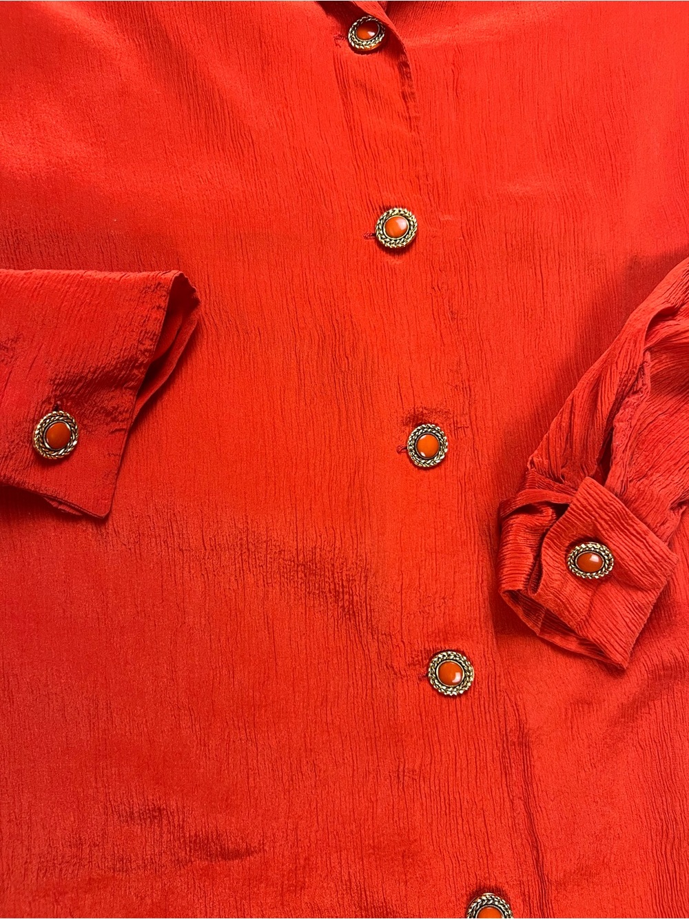Vintage Dana Buchman Silk Button-Down Midi Shirt Dress/ Duster Copper Orange - 8 - Picture 9 of 14
